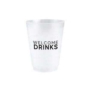 Welcome Drinks Frosted Plastic Cups 8ct | Bachelorette Party Favor | Plastic Stadium Cup | Summer Pool Party Birthday | Engagement Party Cup
