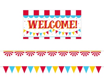 Carnival Welcome Sign & Banners Set 3pcs | Circus Party Signs | Carnival Birthday Party | County Fair Party | Carnival Baby Shower