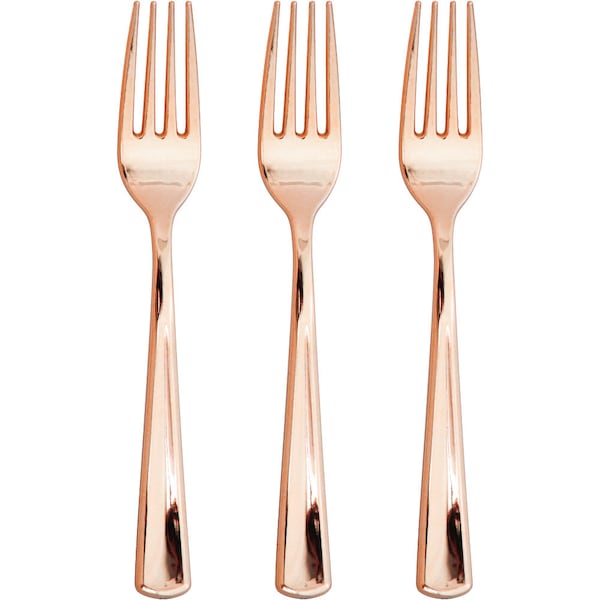 Rose Gold Premium Forks Service for 24 | Plastic Silverware | Party Utensils | Birthday Party | Disposable Flatware | Wedding Tableware