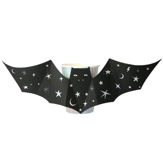 Halloween Sparkle Bat Cups 8ct | Kids Halloween Birthday | Halloween Tableware | Halloween Bat Party Decor | Meri Meri Paper Cups Il_570xn