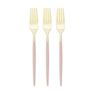 Blush Pink & Gold Plastic Forks 32ct | Plastic Silverware, Disposable Flatware, Wedding, Bridal Shower, Princess Birthday, Girls Baby Shower