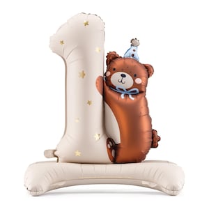 Standing Teddy Bear Number One Balloon 32in | Bear First Birthday | Teddy Bear Birthday | Teddy Bear Party | Bear Party Decor
