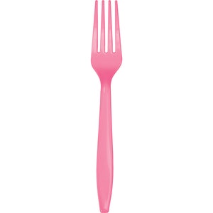 Classic Pink Plastic Forks Service for 24 | Pink Cutlery | Party Utensils | Kids Birthday Party | Disposable Flatware | Girls Baby Shower