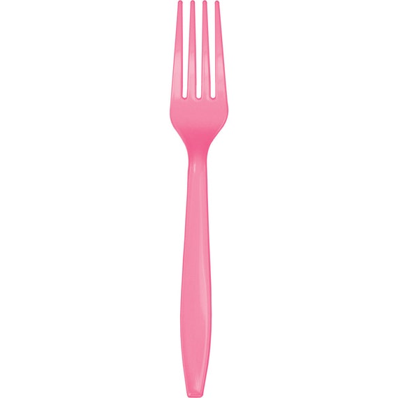 Classic Pink Plastic Forks Service for 24 Pink Cutlery Party