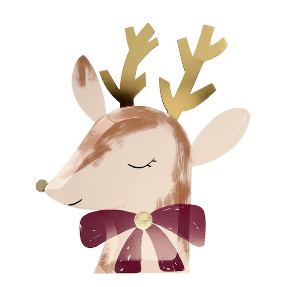 Cute Reindeer With Bow Paper Plates | Kids Christmas Party Decorations | Santa's Reindeer Party Decor | Pack of 8 Meri Meri Paper Plates Il_570xn