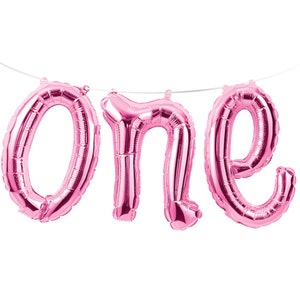 Air-filled Pink One Letter Balloon Banner | Girls First Birthday Party | Pink Birthday Party Decorations | Birthday Party Phrase Balloons