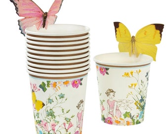 Floral Fairy Butterfly Paper Cups 12ct | Fairy Princess Party | Fairy Garden Baby Shower | Princess Party Decor | Butterfly Birthday Party