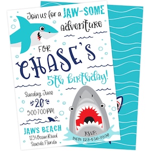 Jawsome Shark Attack Birthday Party Invitation | Jaws Birthday Party | Under The Sea Printable Birthday Invite | Digital Personalized Invite