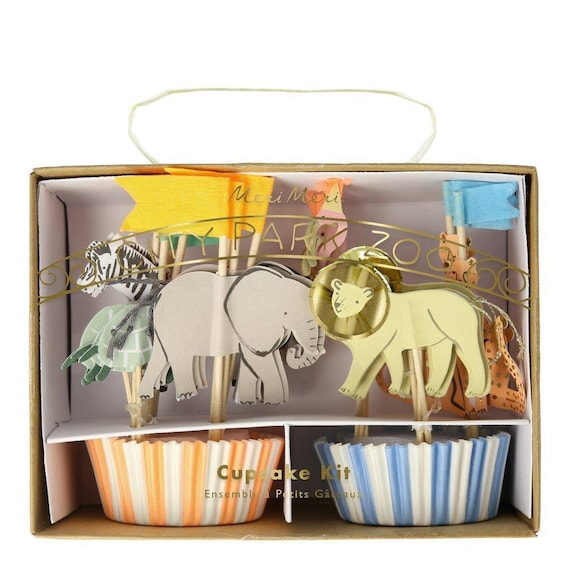 Safari Animals Cupcake Kit | Jungle Birthday | Safari Baby Shower Decor | Zoo Animals | Wild ONE | TWO Wild | 24 Meri Meri Toppers Il_570xn