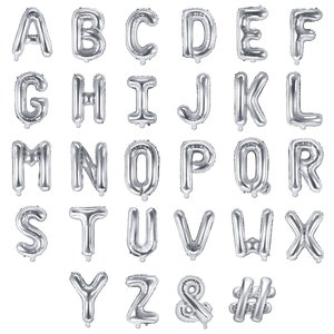 13&quot; Air-Filled Silver Letter Balloon (A-Z, &, #) | Custom Balloon Phrase | Birthday Balloon Banner | Name Balloon Garland | Word Balloons