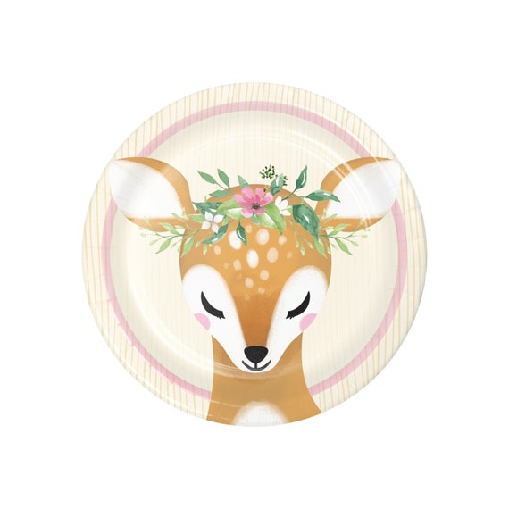 Deer Little One Dessert Plates 8ct | Oh Deer Girl Baby Shower | Deer First Birthday Party | Woodland Baby Shower | Small Paper Plates Il_570xn