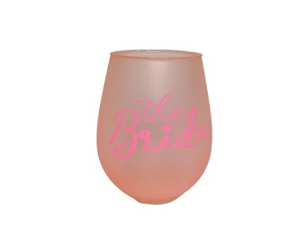 SALE | Coral Pink The Bride Acrylic Stemless Wine Glass 1ct | Bachelorette Party Decor | Bridal Shower Decor | Last Fling Before the Ring