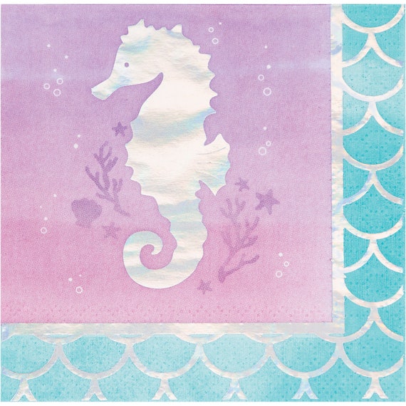 Shimmer Mermaid Beverage Napkins | Girls Birthday | Under the Sea | Mermaid Decor | Summer Party | Pack of 16 Small Napkins Il_570xn