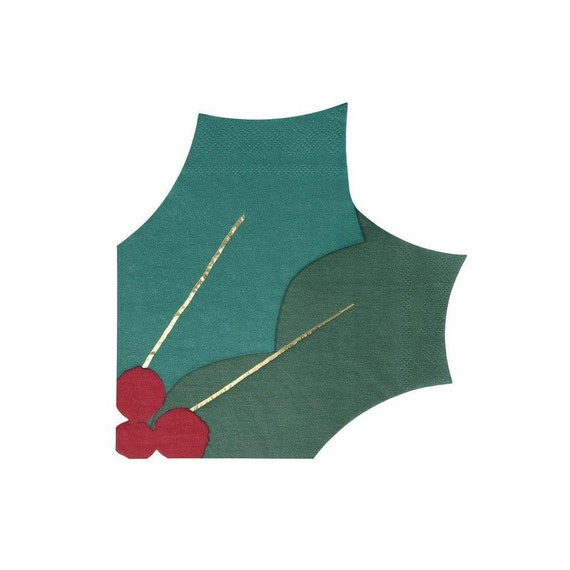 Holly Leaf Paper Napkins | Kids Christmas Party | Holly Jolly Christmas Decor | Deck the Halls Holiday Dinner | Pack of 16 Meri Meri Napkins Il_570xn