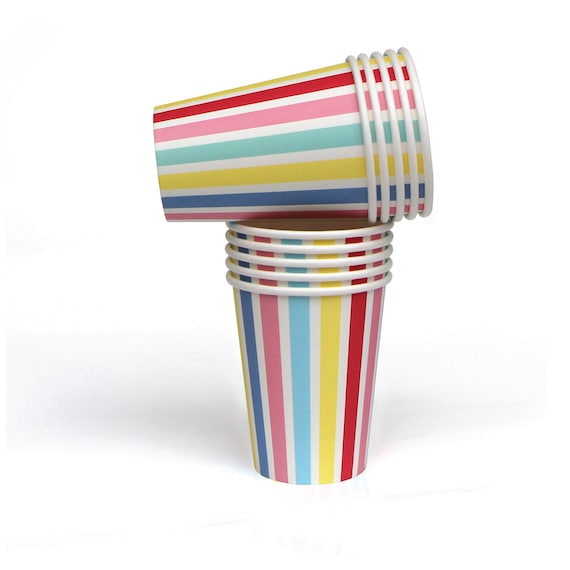 Pastel Carnival Striped Paper Cups 10ct | Carnival Birthday | Circus Party Decor | Pastel Rainbow Party Cups | Rainbow Birthday Party Il_570xn