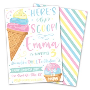 Here's the Scoop Ice Cream Birthday Party Invitation | Girl's Birthday | Custom Printable Ice Cream Invite | Personalized Digital Invitation