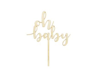 Oh Baby Wooden Cake Topper - Green Leaves Design For Baby Shower & Gender Reveal Parties - View #6