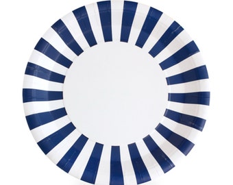 SALE | Navy Striped Paper Plates 9" | Navy and White Striped Plates | 12 Premium Quality Paper Plates | Party Supplies | The Party Darling