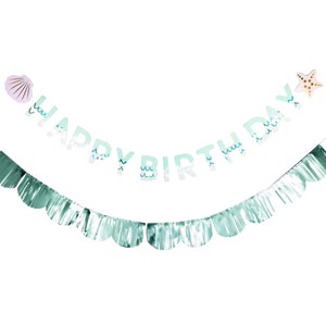 Mermaid Happy Birthday Banner Set | Mermaid Birthday Party | Mermaid Party Decor | Under the Sea Birthday | Mermaid Garland Mermaid Backdrop