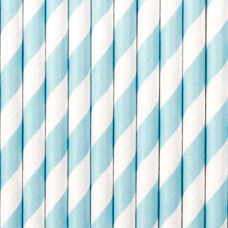 Light Blue Striped Paper Straws 10ct Blue Straws Mermaid Etsy