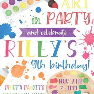 Art Party Birthday Printable Invitation Artist Birthday Party Invite Painting Birthday Art Themed Party Digital Personalized Invite image 2