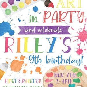 Art Party Birthday Printable Invitation | Artist Birthday Party Invite ...