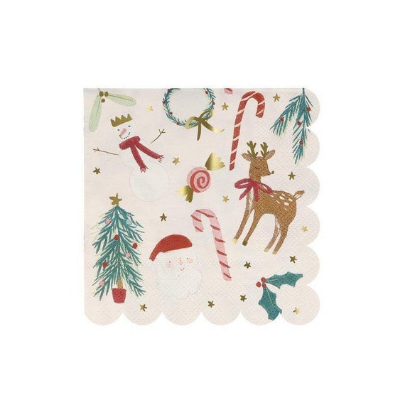 Festive Christmas Motif Beverage Napkins | Kids Christmas Party Decor | Holiday Office Party | Pack of 16 Meri Meri Small Paper Napkins Il_570xn
