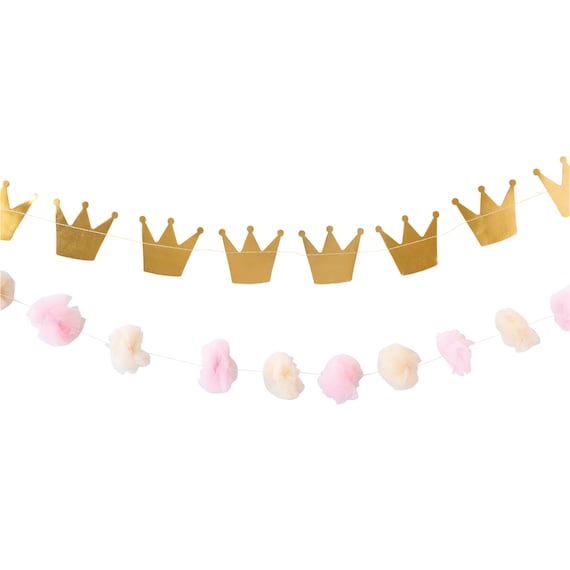 Magical Princess Crown & Pom Pom Garland 10' | Princess Birthday | Princess 1st Birthday | Fairytale Baby Shower | Once Upon A Time Birthday Il_570xn