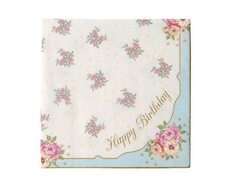 Floral Happy Birthday Napkins (20ct) – Tea Party & Garden Birthday Supplies