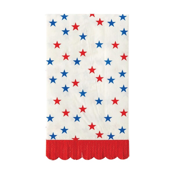 Patriotic Stars Scallop Fringe Guest Towels 24ct | 4th of July Party | Memorial Day Decor | July 4th Birthday | Summer BBQ