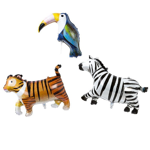Party Animals Foil Balloons | Safari Birthday | Jungle Party | Wild One | Two Wild | Tiger Zebra Toucan Mylar Balloons Il_570xn