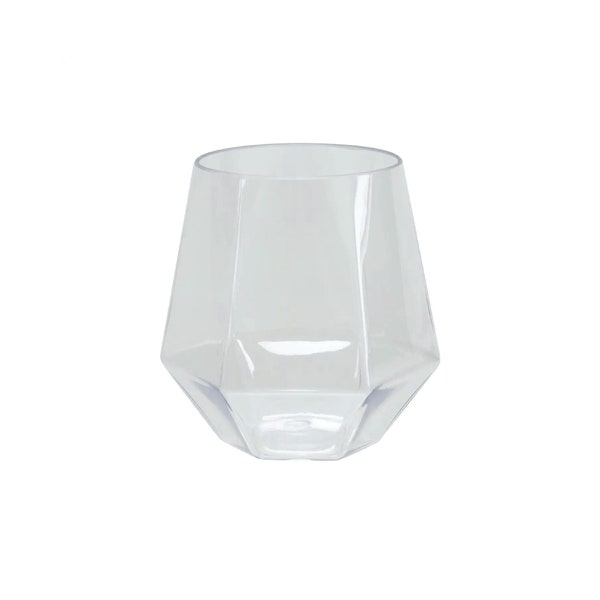 Clear Hexagonal Stemless Plastic Wine Goblets 6ct | Wedding Cups | Stemless Wine Glasses | Plastic Wine Glasses | Bachelorette Cups