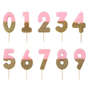 Pink and Gold Glitter Dipped Number Birthday Candle | Milestone Birthday | Girls Birthday Party | Anniversary Candles | Number Cake Toppers
