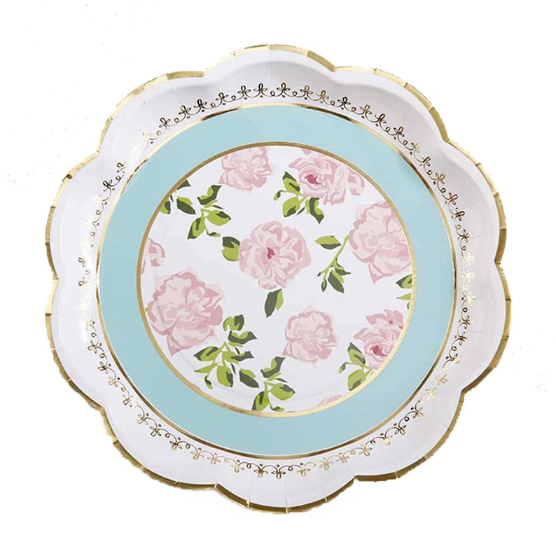 Blue Floral Tea Time Lunch Plates 16ct Tea for Two Birthday Bridal Shower Tea Party Floral Baby Shower Easter Party