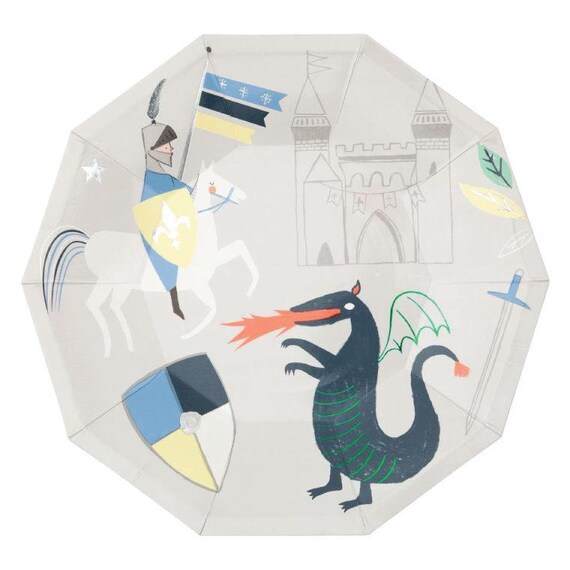 Dragon & Knight Party Plates | Knight Birthday Party | Medieval Birthday | Princess and Knight Party | Pack of 8 Lunch Plates Il_570xn