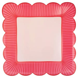 Pink & Red Striped Scalloped Dinner Plates 8ct | Pink Bow Baby Shower | Bow First Birthday | Valentine&#39;s Day Decor | Galentines Day Plates