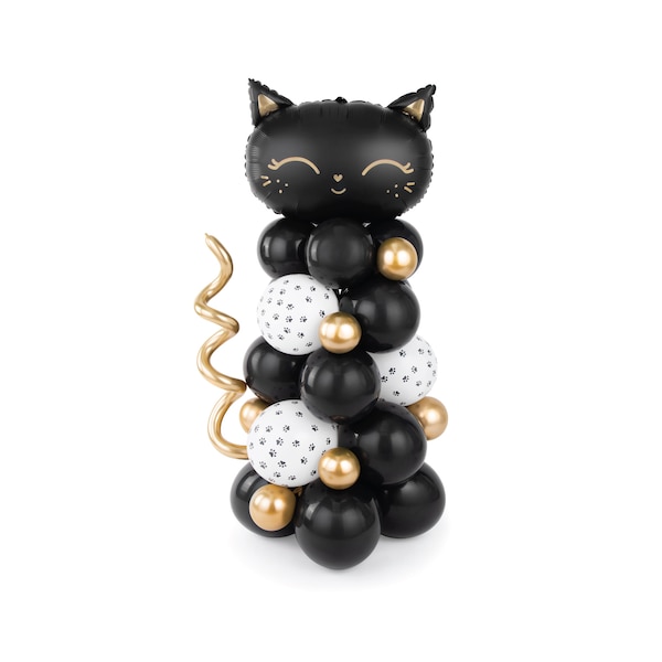 Black Cat Balloon Bouquet | Kids Halloween Party Decorations | Cute Halloween Birthday | Cat Birthday Theme | Balloon