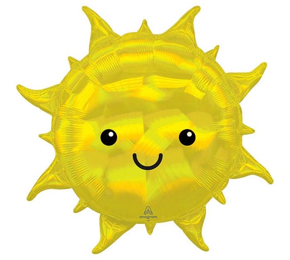 Smiling Iridescent Sun Balloon 27" | You Are My Sunshine Baby Shower | Summer Birthday Party | Pool Party Decorations | Mylar Balloon Il_570xn