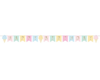 Ice Cream Happy Birthday Banner 8.3ft | Ice Cream Party Decor | Girls Birthday Party | Ice Cream Garland | Summer Birthday Sign