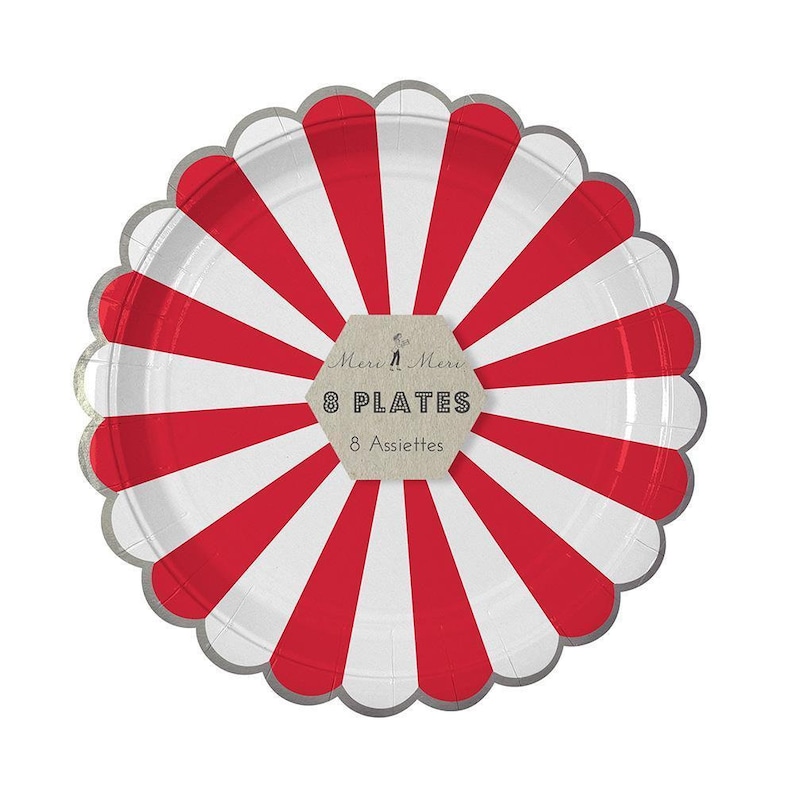 Pack of 8 Meri Meri Paper Plates Red /& White Striped Lunch Plates Carnival Circus Birthday Party Christmas Plates
