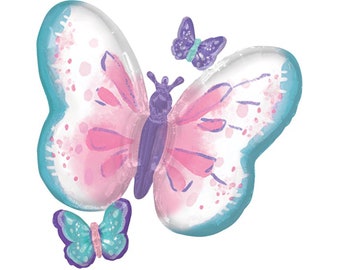 Watercolor Butterfly Foil Balloon Cluster 29in – Baby Shower or Fairy Garden Party Decor