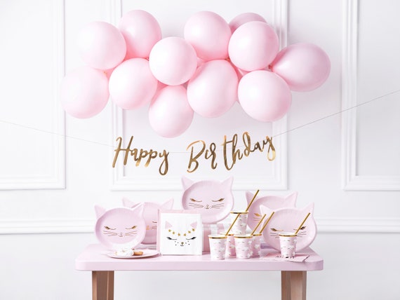 Kit De Decoración Para Fiesta De Cumpleaños De Gatito - Incluye Bandera Y 9 Globos De Látex Rosa, Ideal Para Niñas