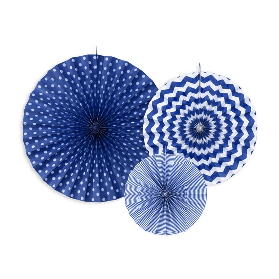 Navy Blue Paper Fan Decorations 3ct | Blue Party Fans | Party Backdrop | Nautical Party Decor | Patriotic Party | Fans Il_570xn