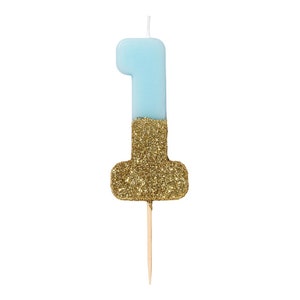 Blue and Gold Glitter Dipped Number Birthday Candle Milestone Birthday Boys Birthday Party Anniversary Candles Number Cake Toppers image 6