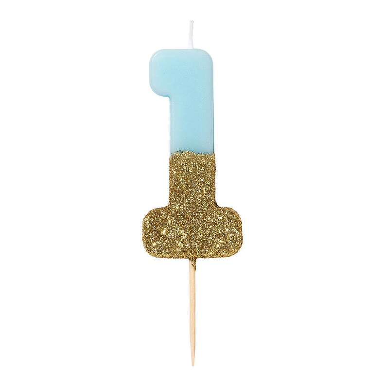 Blue and Gold Glitter Dipped Number Birthday Candle Milestone Birthday Boys Birthday Party Anniversary Candles Number Cake Toppers image 6