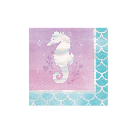 Shimmer Mermaid Beverage Napkins 16ct | Girls Birthday | Under the Sea | Mermaid Decor | Summer Party | Small Napkins Il_570xn