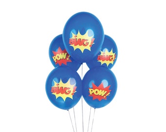 Comic Superhero Latex Balloons 5ct | Superhero Birthday Party | Superhero Balloons | Superhero Party Backdrop | Superhero Baby Shower