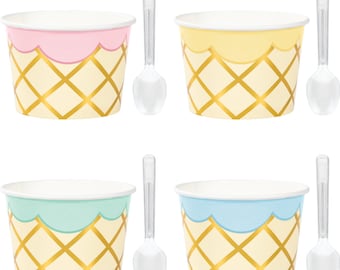 Ice Cream Party Cups with Spoons (8ct) – Dessert Cups for Birthday or Summer Celebration