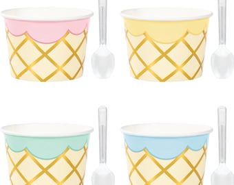 Ice Cream Cup with Spoons 8ct | Ice Cream Party Decor | Girls Birthday Party | Ice Cream Food Cups | Summer Birthday | Ice Cream Cups