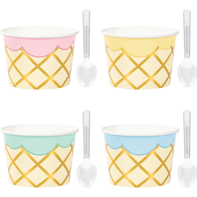 Ice Cream Cup with Spoons 8ct Ice Cream Party Decor Girls Birthday Party Ice Cream Food Cups Summer Birthday Ice Cream Cups image 1